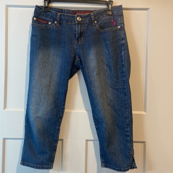 baby phat y2k denim jean capris 3/4 with embroidered butt pockets carnival - Picture 10 of 17